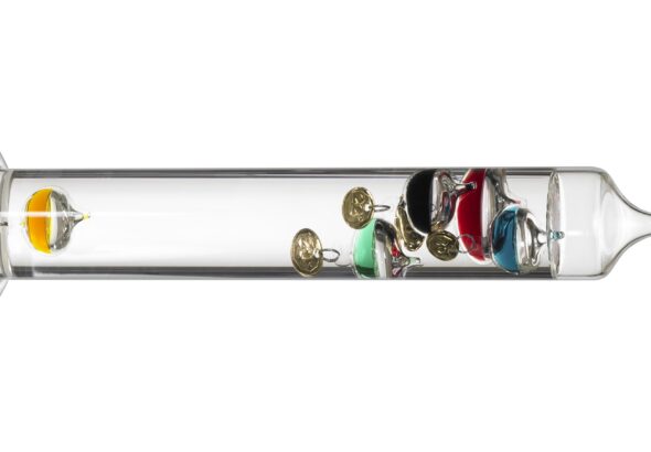 temperature theme showing a Galileo thermometer