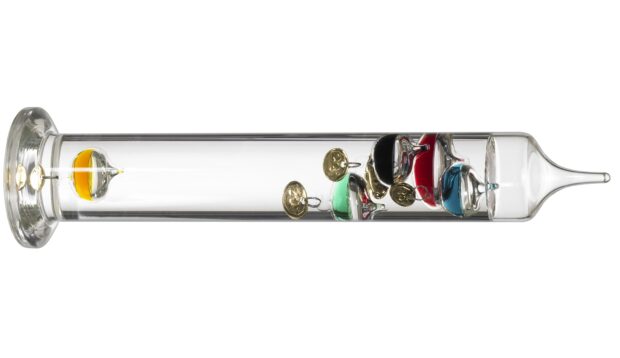 temperature theme showing a Galileo thermometer